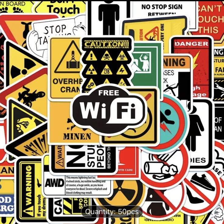 50 warning theme waterproof sticker skateboards bicycle PC Graffiti Decals Mix