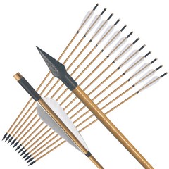 12Pcs Handmade Traditional Hunting 33″ Wooden Arrow LongBow With Broadheads Tips