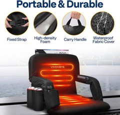 24.5» Heated Stadium Seat Bleacher Chair w/ 12V 20W PD Fast Charging 3 Levels