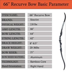 Sinoart 66 Metal Riser Takedown Recurve Bow Adult Archery Competition Athletic