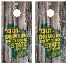 Wisconsin OuT Drinking Every Other State Barnwood Cornhole Board Wraps #2963