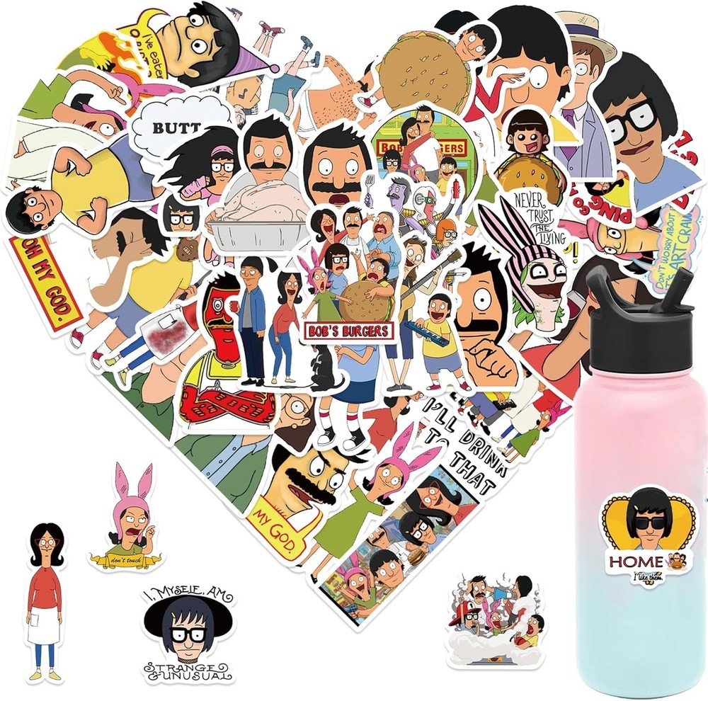 50pcs Bobs Burgers Waterproof Sticker for Water Bottles Funny Cartoon Characters