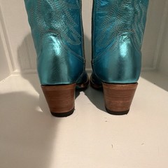 Lane Turquoise Metallic Western Cowboy Boots Pointed Toe Stitched Shaft