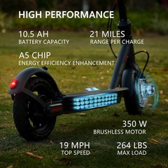 G5.0 Electric Scooter 36V 10.5AH High Capacity Battery 21Miles Long Range 19Mph