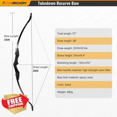 TOPARCHERY Recurve Bow 40lbs Black Youth
