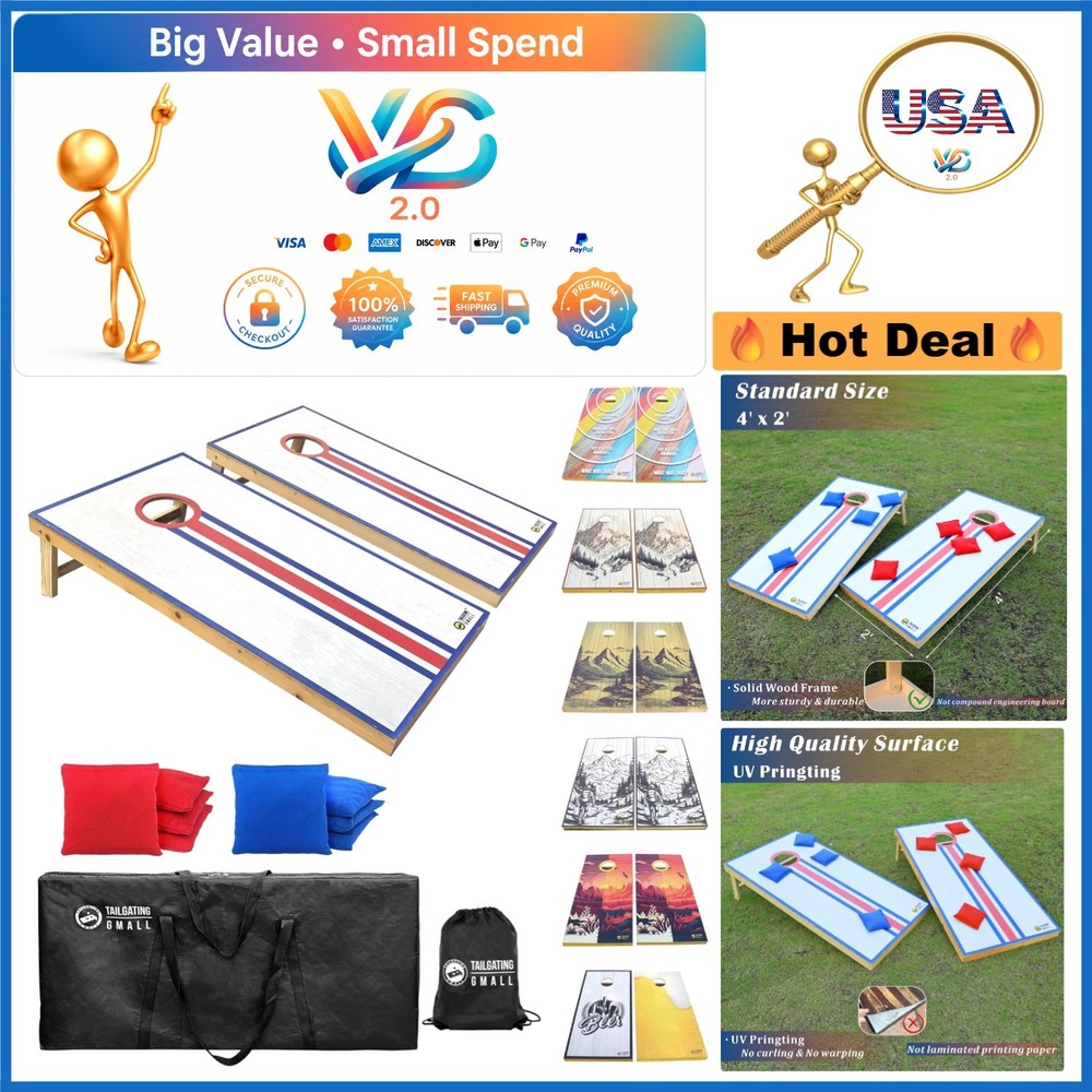 Regulation Wooden Cornhole Board Set with 8 Bags for Adults Outdoor