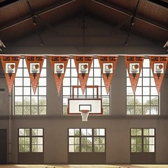 Basketball Game Time Pennant Banner, 100 Feet long, Basketball Backboard and