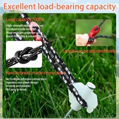 Lightweight Tent Guy Lines with Aluminum Tensioners（6-Pack | Black）