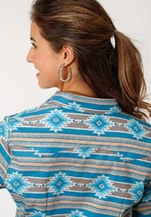 Roper Women’s Turquoise & orange SANTA FE AZTEC WESTERN SHIRT w/ Snaps Size L XL