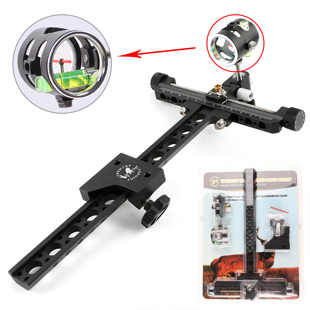 Compound Bow Sight Single Pin 0.059″ Fiber 4X Lens Long Pole Archery Hunt TP8510