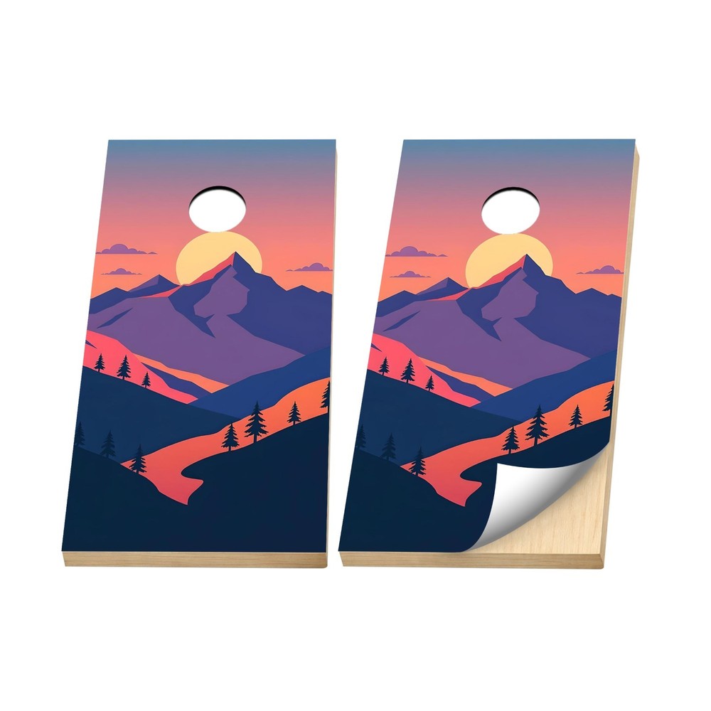 Premium Cornhole Vinyl Wraps – 3M Decal – Outdoor – Mountain Sunset Landscape
