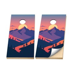 Premium Cornhole Vinyl Wraps – 3M Decal – Outdoor – Mountain Sunset Landscape