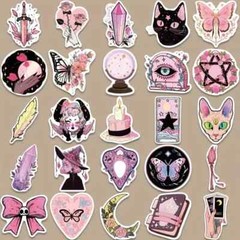 50 Pack of Cute Pink Gothic Witch Stickers for Laptop/Water Bottle/Phone Case