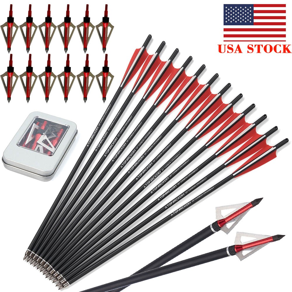 20″ Carbon Crossbow Bolts Hunting Arrows OD 8.8mm Half Moon Nocks Hunting Target