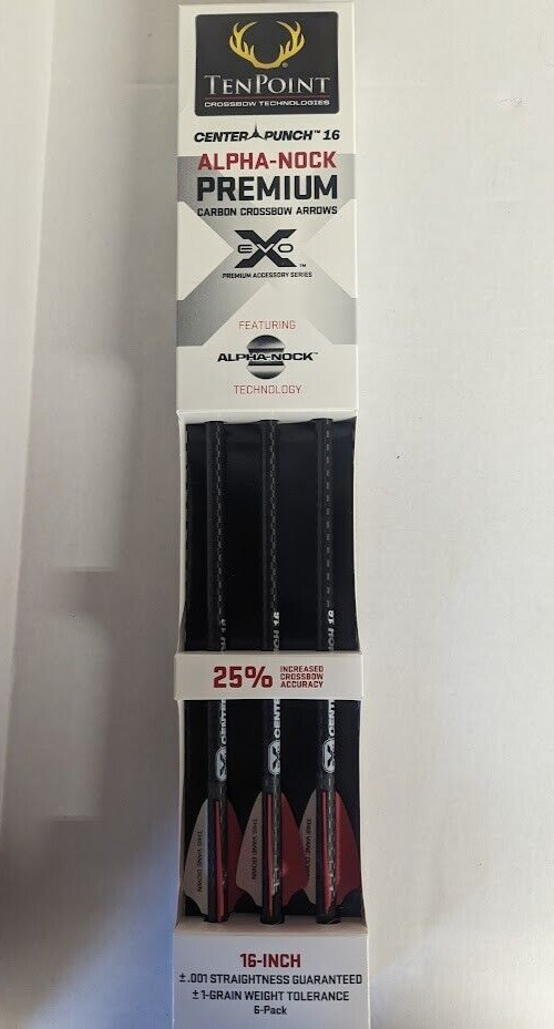 6- TenPoint EVO-X Center Punch 16″ Carbon Crossbow Bolts/Arrows w/ Alpha-Nock HP