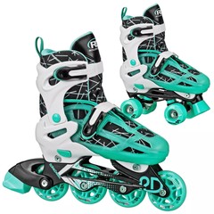 ROLLER DERBY PRODIGY KIDS ADJUSTABLE INLINE-QUAD COMBO SKATES – WHITE/MINT GREEN