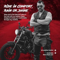 Motorcycle Leather Chaps for Men and Women, Black Motorcycle Chaps for Road 40