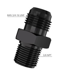 8AN Male Flare to 3/8″ NPT Black Aluminium Straight Fitting STL-8AN-3/8NPT-0