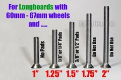 Truck Hardware • 2” for Skateboard or Longboard • No Rust Stainless Screws Bolts