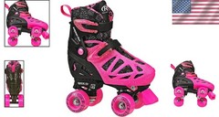 Trac Star Adjustable Roller Skates for Kids – Size Large (3-6) in Pink Daisy