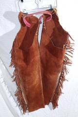 Riding Chaps Red Leather w/Fringe Size Med Thigh 23” (More Size in descrp)