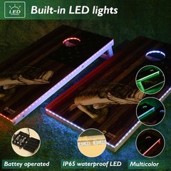 LED Cornhole Board Set 4×2 Waterproof Wood with RGB Lights & Bags