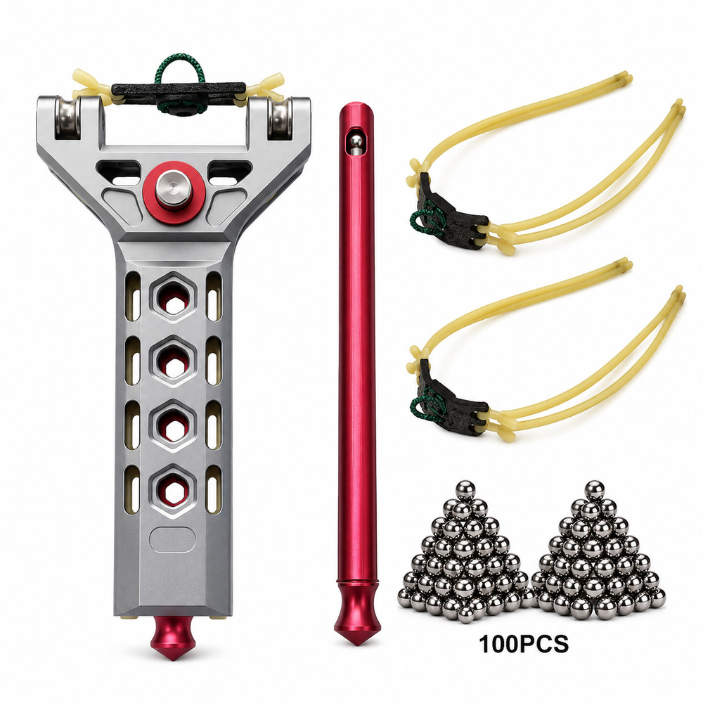 Professional Aluminum Slingshot for Adults 100 Steel Balls 2 Bands Kit
