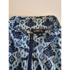 Kerrits Women Blue Horse Ikat Damask Quarter Zip Equestrian Riding Top Large