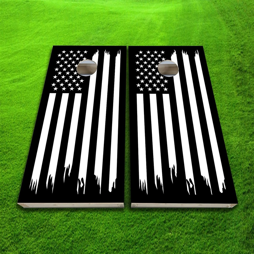 United States American Flag Cornhole Baggo Bag Toss 3M Wrap Set black white