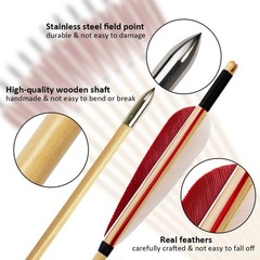 Luoyer 12 Pcs Wooden Archery Arrows Feathers Targeting Longbow Recurve Bow 31″