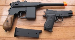 MAUSER BROOMHANDLE C96 AIRSOFT SPRING PISTOL & A SMALL PISTOL COMBO
