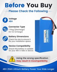 48V 25Ah Lithium Battery Pack Rechargeable for 48V Electric Bicycle Systems