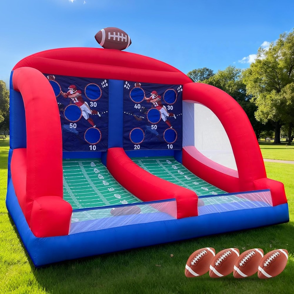 Inflatable Carnival Football Toss Game Sewinfla with 4 Balls & Blower, US Stock