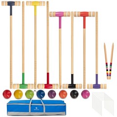 8 Players Croquet Set with 32In Regulation | 28In Standard Size Rubber Wood Mall