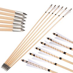 32″ Archery Wooden Arrow Indonesian White Wood 5″ Turkey Feather Shooting Target