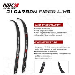 C1 Cornerstone Limbs Carbon Fiber 68″ @25H Recurve Bow ILF Limbs NIKA ARCHERY