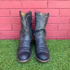 Vintage Tony Lama Black Leather Western Cowboy Boots Mens Size 8 C Rodeo Pullon