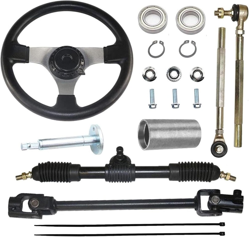 Durable 11.8» Steering Wheel with Adjustable 16.5» Gear Rack Kit for Go-Karts