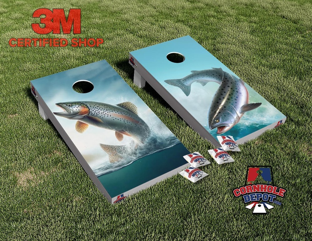 Trout Rainbow Fish Cornhole Board Vinyl Wraps Laminated Sticker Set Decal