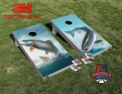 Trout Rainbow Fish Cornhole Board Vinyl Wraps Laminated Sticker Set Decal