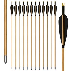 12Pcs Handmade Traditional Hunting 33″ Wooden Arrow LongBow With Broadheads Tips