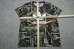 Adidas Shirt Womens XL Black Trefoil Logo Floral Geo Print Graphic Tee