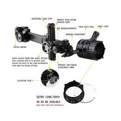 Compound Bow Sight 1 Pin,4X 6X 8X Lens, 0.019″ Fiber, Carbon Fiber Long Bar, …