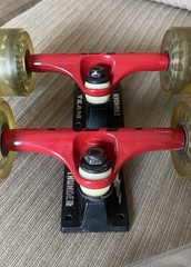 Thunder Team Skateboard Trucks 8” Red w/ Route 65 Wheels And Hardware VERY CLEAN