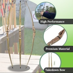 60″ 62″ 64″ Takedown Longbow Set 20-50lbs Traditional Bow Archery Hunting Target