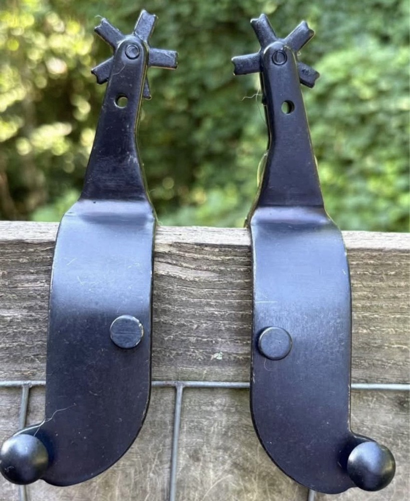 Men’s Pair Black Steel 5 Degree Bronc Riding Rodeo Spurs 5 Pt Rowels FREE SHIP