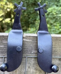 Men’s Pair Black Steel 5 Degree Bronc Riding Rodeo Spurs 5 Pt Rowels FREE SHIP