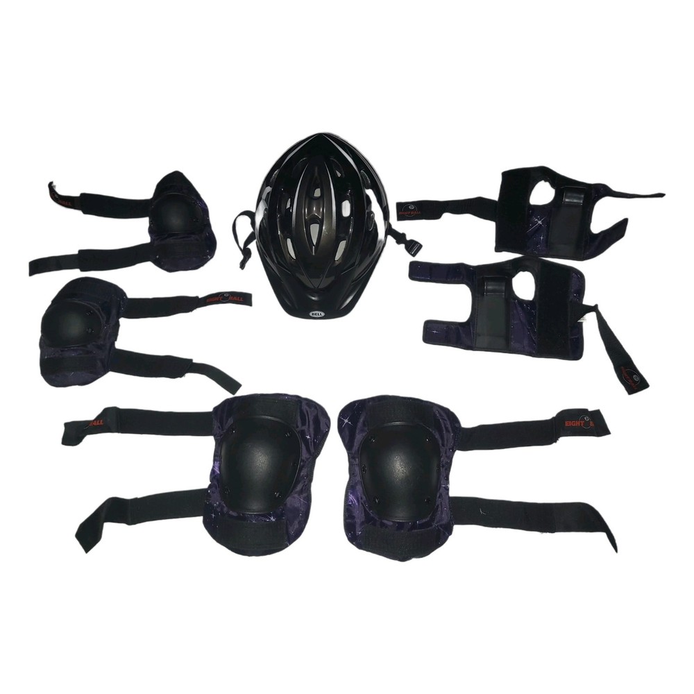 Bell Kids Bike Helmet + Eight Ball Knee Elbow Wrist Guards Set Ages 8+ Years
