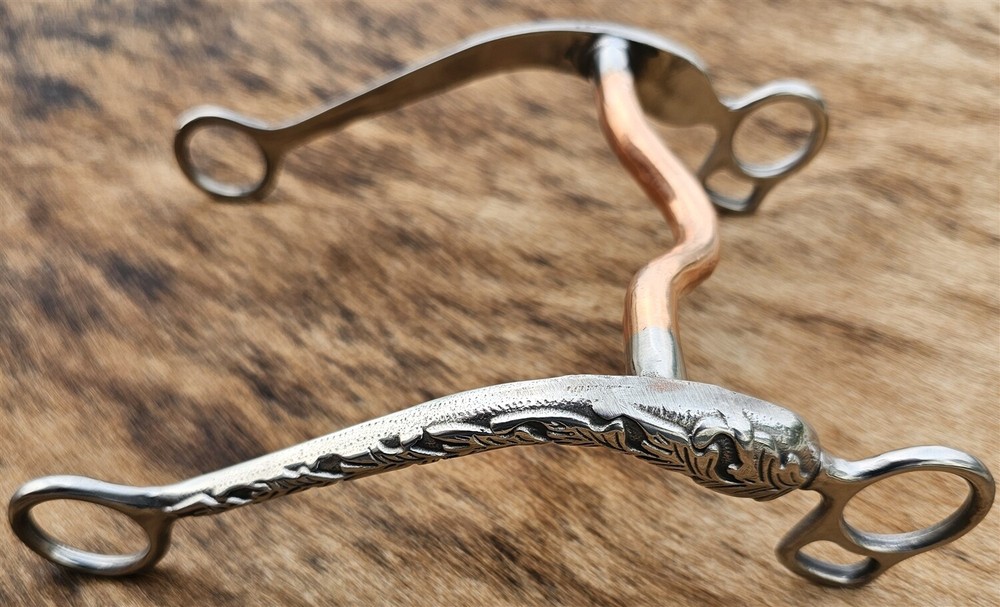 Western Bit – Copper Mouth Low Port – Stainless Steel Floral Cheeks – 5″mouth