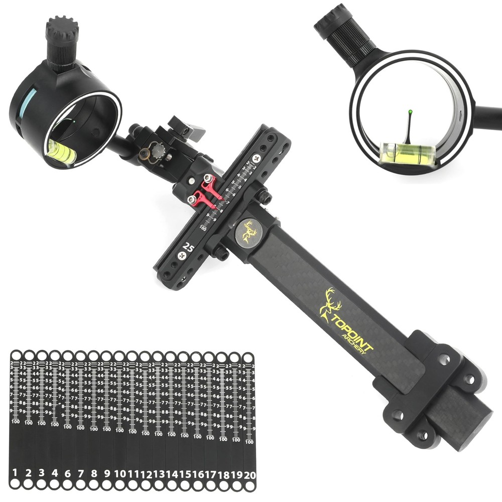 Compound Bow Sight 1 Pin,4X 6X 8X Lens, 0.019″ Fiber, Carbon Fiber Long Bar, …